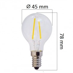 Retro  LED žárovka E14 2W 200lm G45, denní, filament, ekvivalent 16W